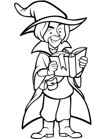 Wizard With Book Coloring Page